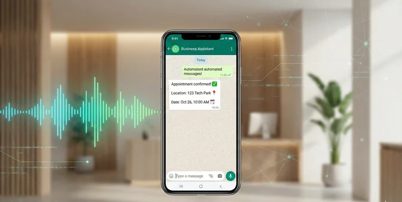 Smartphone mostrando conversación de chatbot de WhatsApp para negocios